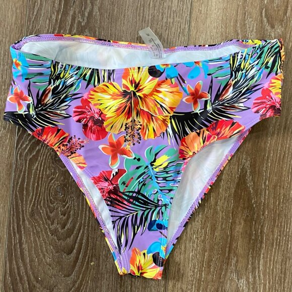 Floral High-Waisted Bikini Bottoms With Ring Detail XL NWOT - Picture 3 of 4